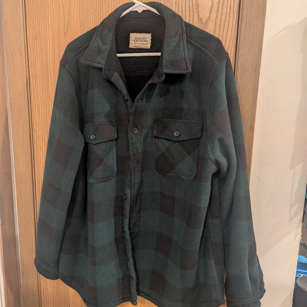 Boston Traders Sherpa Lined Green‎ Plaid Fleece Shirt Jacket-Men's XL